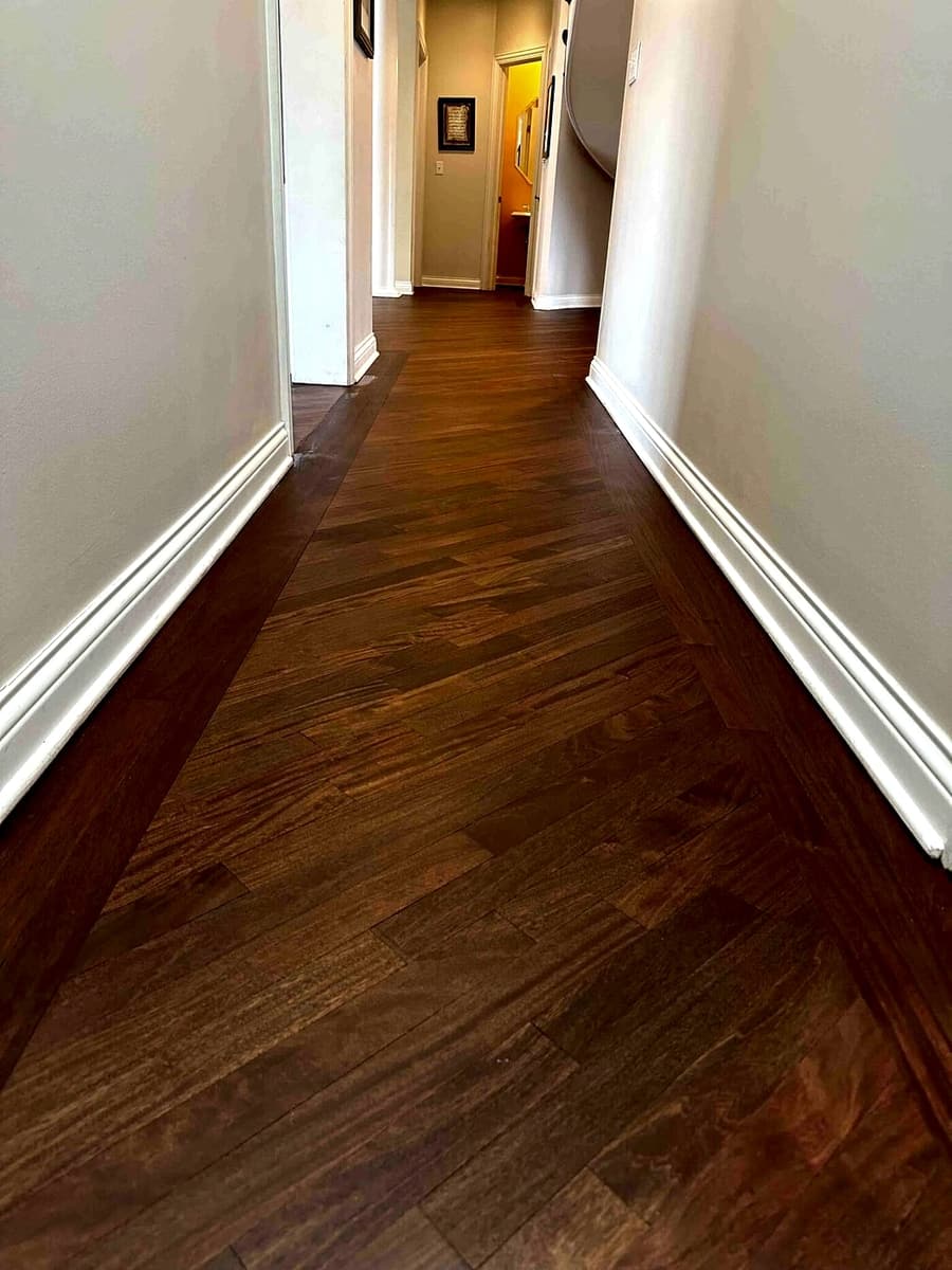 Engineered hardwood flooring installed in a residential hallway