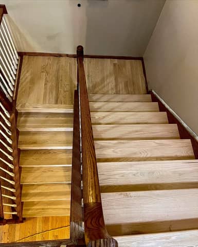 Red oak hardwood floor after sanding and refinishing